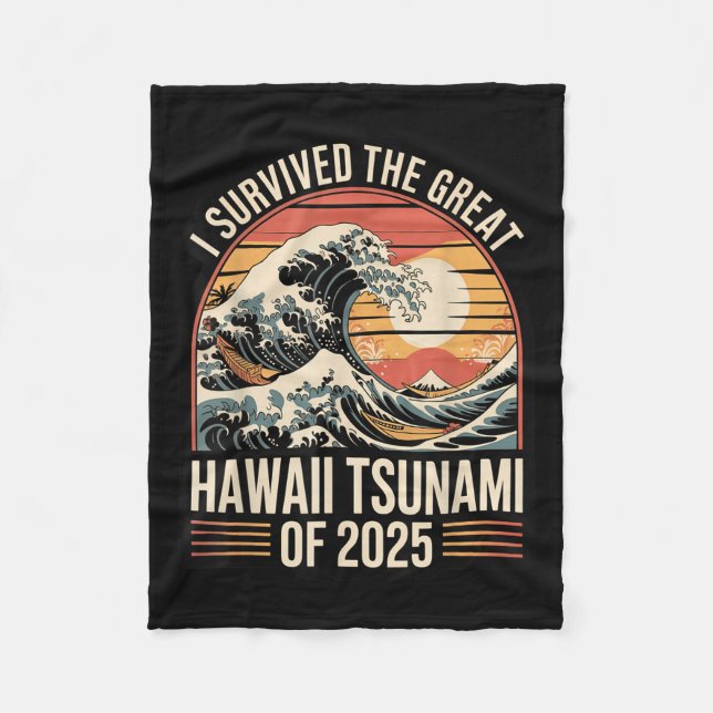 Hawaii Tsunami 2025 Jag Överlevt Wave Retro Fleecefilt (Framsidan)