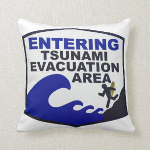 Hawaii Tsunami Sign för Beach House Kudde
