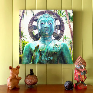 Hawaii Turcos Blue Buddha Statue Photo Peace Canvastryck