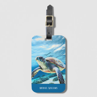 Hawaii Turtle Honu Photo Monogram Bagagebricka
