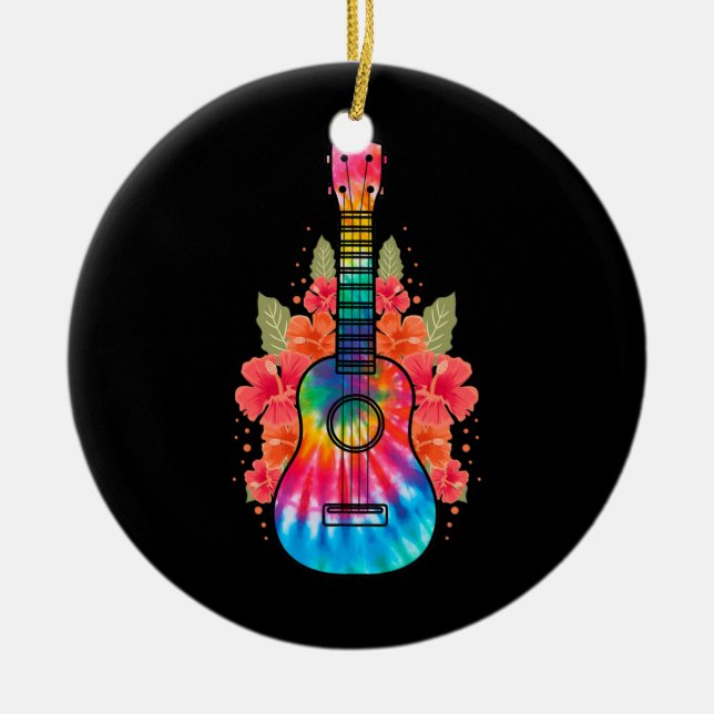 Hawaii Uke Flower Ukulele Guitar Julgransprydnad Keramik (Framsidan)