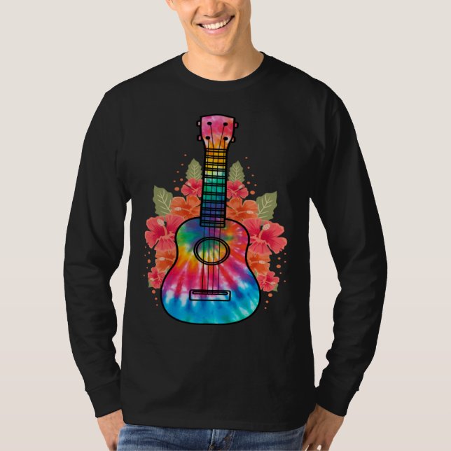 Hawaii Uke Flower Ukulele Guitar T Shirt (Framsida)