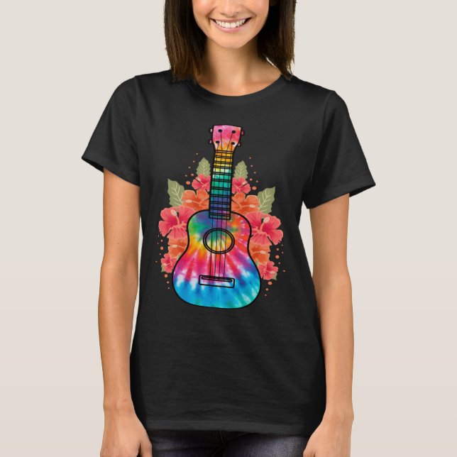 Hawaii Uke Flower Ukulele Guitar T Shirt (Framsida)