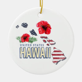 Hawaii United Stater Retro State Karta USA Souveni Julgransprydnad Keramik