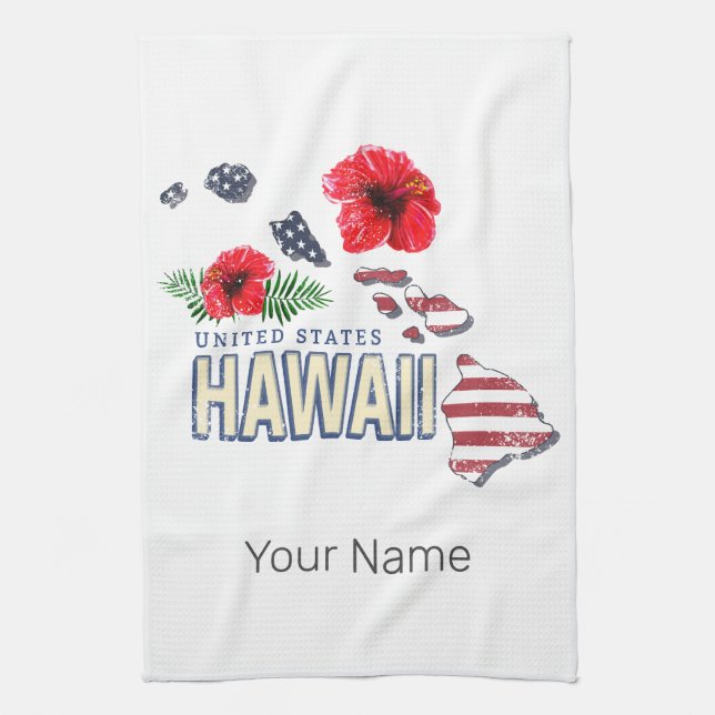 Hawaii United Stater Retro State Karta USA Souveni Kökshandduk (Vertikal)