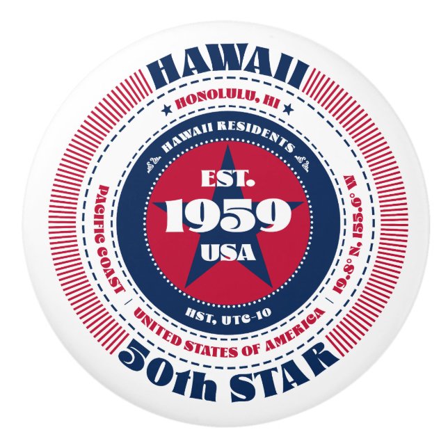 Hawaii US State Rött vitt blått Typography Knopp (Framsidan)