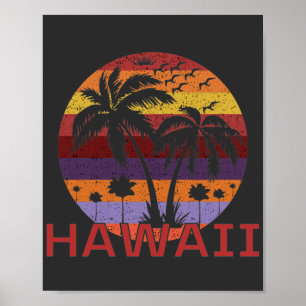 Hawaii US Vintage Handflatan Träd Travel Poster