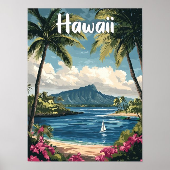 Hawaii USA Art Vintage Illustration Travel Poster (Framsidan)