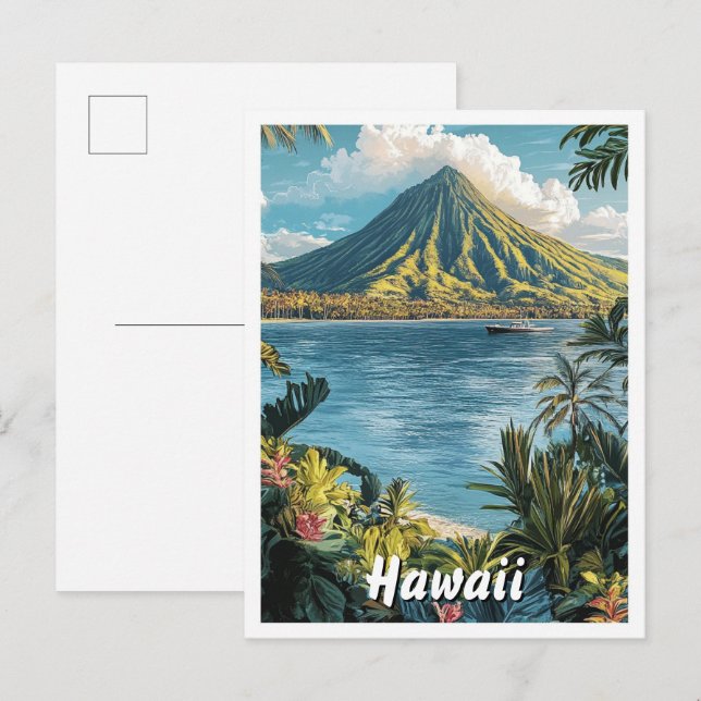 Hawaii USA Art Vintage Illustration Travel Vykort (Fram/baksida)