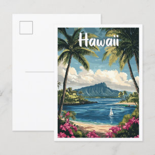 Hawaii USA Art Vintage Illustration Travel Vykort