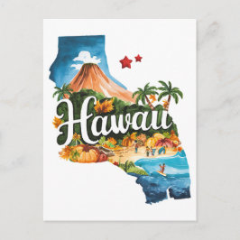 Hawaii USA Delstat Formad Vintage Vattenfärg Vykort