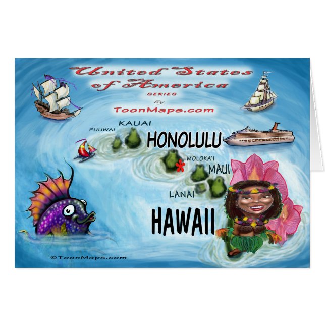 Hawaii USA-kort Hälsningskort (Framsidan Horizontal)