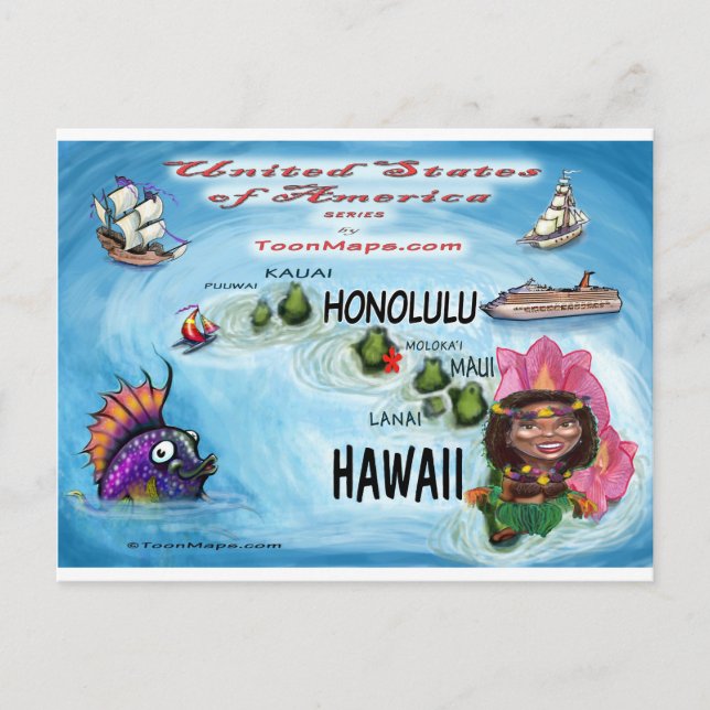 Hawaii USA-kort Vykort (Framsida)