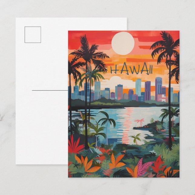 Hawaii USA Resa Stad Måleri Estetik Vykort (Fram/baksida)