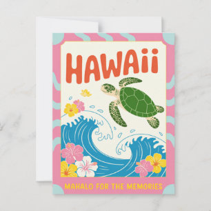 Hawaii USA Retro Havssköldpadda Hibiskus Mahalo Vykort