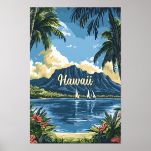 Hawaii USA Vintage Illustration Travel Poster