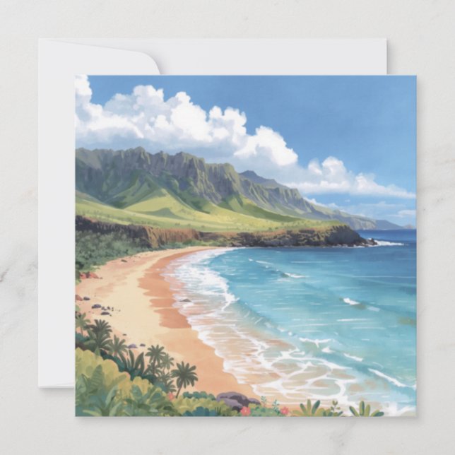 Hawaii Vågor Platt Kort (Framsida)