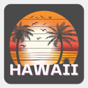Hawaii Vintage Handflatan Träd Sommarbuss Fyrkantigt Klistermärke