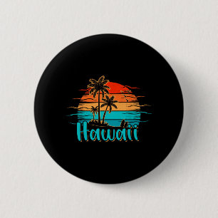 Hawaii Vintage Palmträd Solnedgång Tropisk Hawaiia Knapp