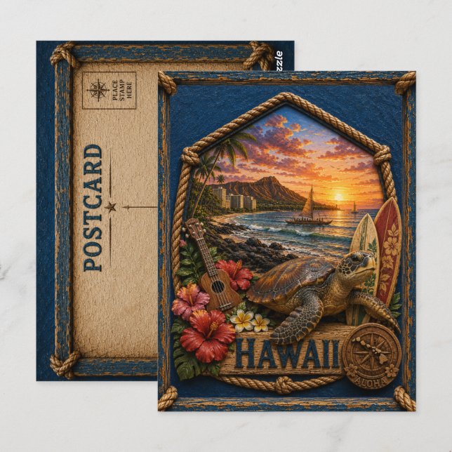 Hawaii Vintage Resa Vykort (Fram/baksida)