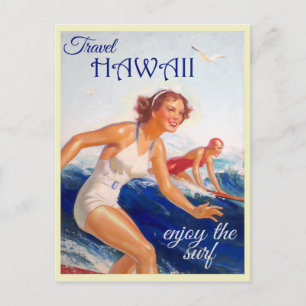 Hawaii Vintage resor Poster Surfer Vykort