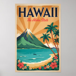 Hawaii Vulkan Illustration Resa Konst Vintage Poster