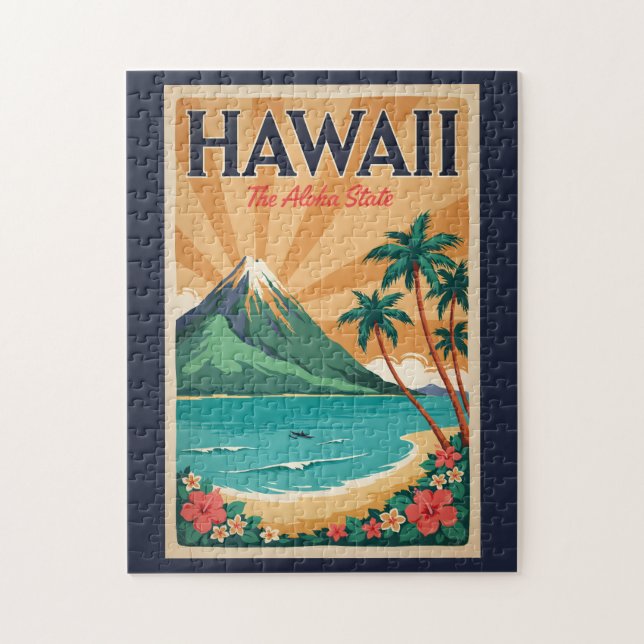 Hawaii Vulkan Illustration Resa Konst Vintage Pussel (Vertikal)