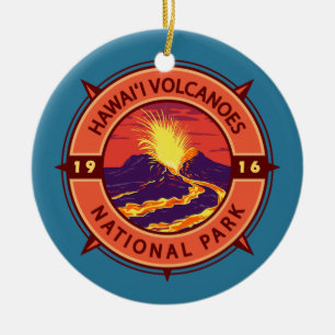 Hawaii Vulkaners National Park Retro Compass Julgransprydnad Keramik