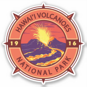Hawaii Vulkaners National Park Retro Compass Klistermärken