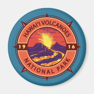 Hawaii Vulkaners National Park Retro Compass Magnet