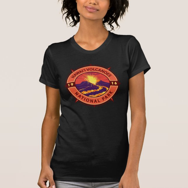 Hawaii Vulkaners National Park Retro Compass T Shirt (Framsida)