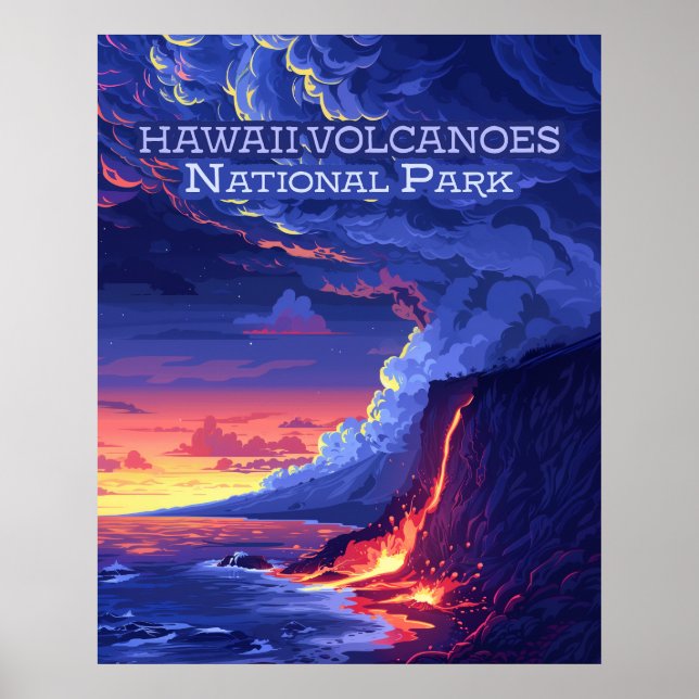 Hawaii Vulkaners nationalpark Big Island Retro Poster (Framsidan)
