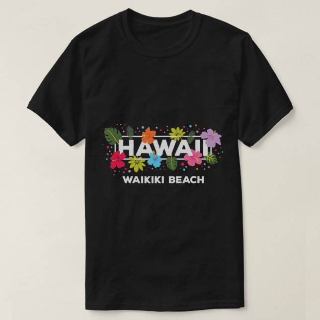 Hawaii Waikiki Beach Oahu Hawaiian Tropical Hibisc T Shirt (Design framsida)