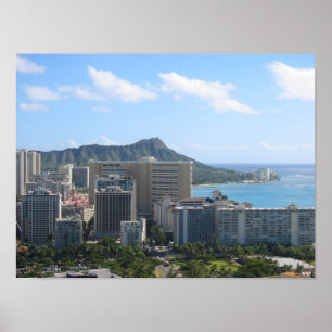 Hawaii Waikiki och diamanthuvud Poster
