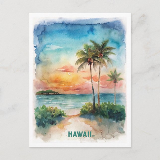 Hawaii Watercolor Painting Vykort (Framsida)