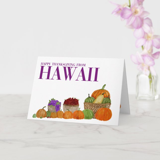 Hawaii Watercolor Pumpkins Thanksgiving Card Kort (Orkide)