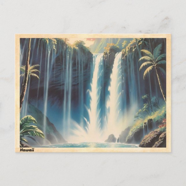 Hawaii Waterfall Vintage vykort (Framsida)
