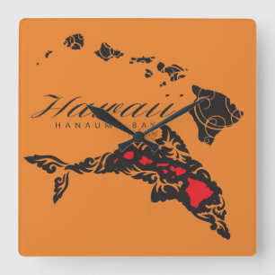Hawaii Whale Aloha Fyrkantig Klocka