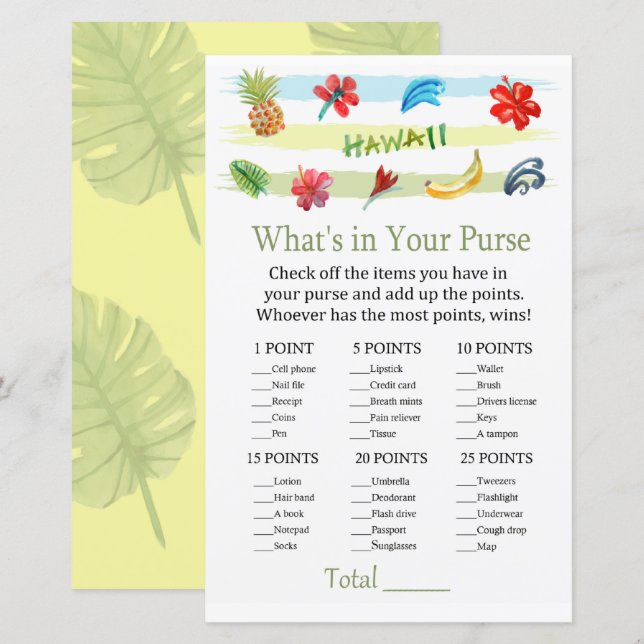 Hawaii What's in your purse match babydusch (Fram/baksida)