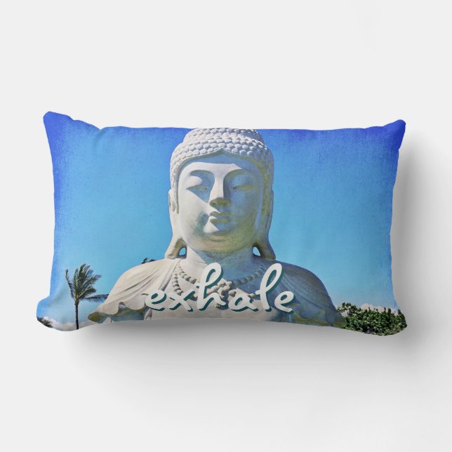 Hawaii White Buddha Photo Exhale Quote Bold Lumbarkudde (Framsida)