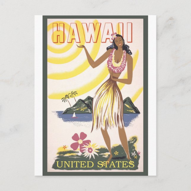 Hawaii Woman Dam Vintage resor vykort (Framsida)
