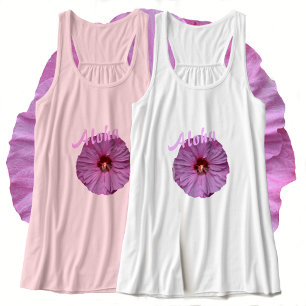 Hawaiian Aloha Lilas Lila Hibiscus Flower Linne Med Racerback