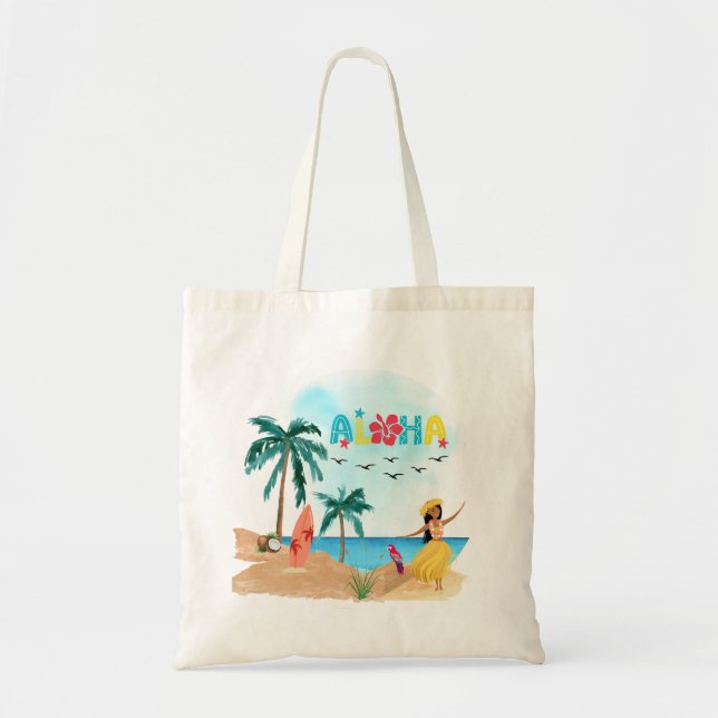 Hawaiian Aloha Vibes Tote Bag Tygkasse (Framsidan)