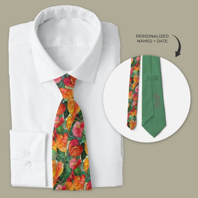 Hawaiian Anthurium Flowers Personlig Slips (Tropical Hawaiian Anthurium flower wedding necktie.)