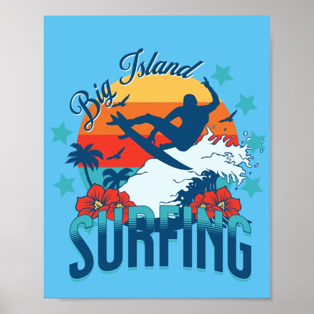 Hawaiian Art Big Island Vintage Stil Surfing Poster (Framsidan)