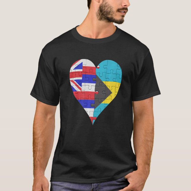 Hawaiian Bahamian Flagga Heart T Shirt (Framsida)