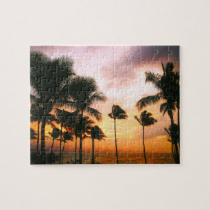 Hawaiian Beach Handflatan Träd Sunset - Hawaii Tra Pussel