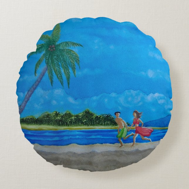 Hawaiian Beach Springa Rund Kudde (Framsidan)