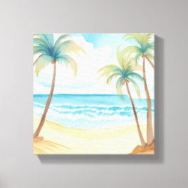 Hawaiian Beach | Tropiska vattenfärgen handflatan Canvastryck