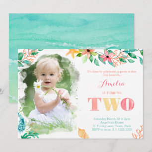 Hawaiian Beacher Girl 2nd Birthday Party Inbjudningar